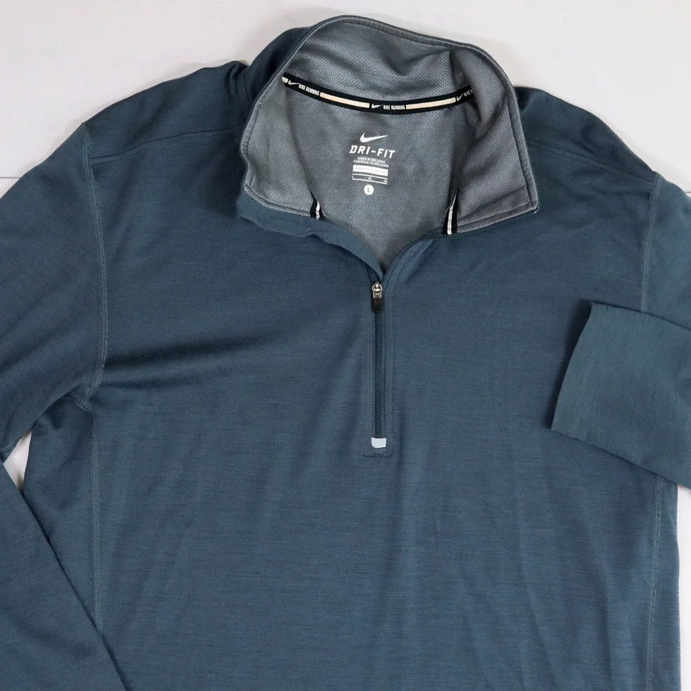 Nike Running‎ Pullover Mens Large Blue Dri-FIT Wool Blend 1/4 Zip 746786-084 Top